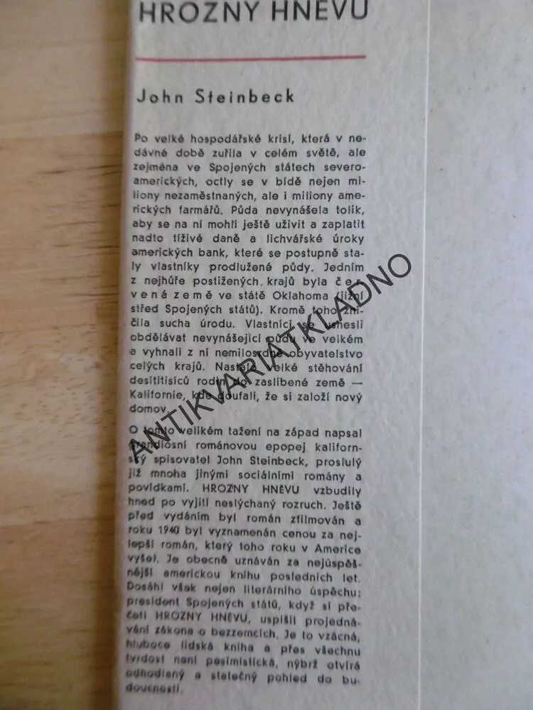 HROZNY HNĚVU, JOHN STEINBECK