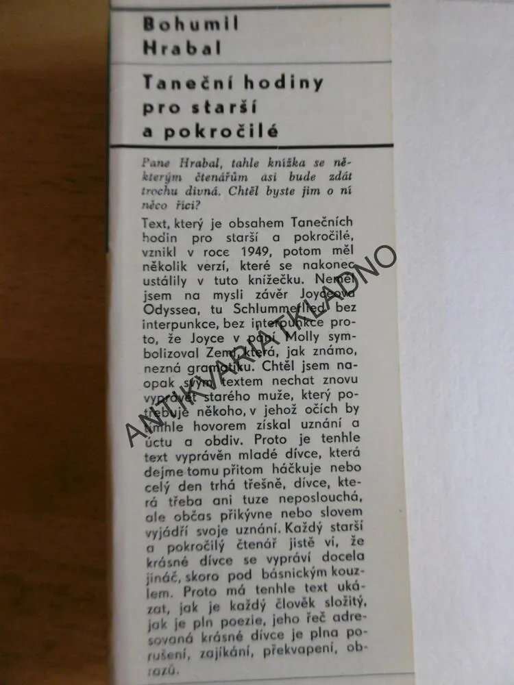 TANEČNÍ HODINY PRO STARŠÍ A POKROČILÉ, BOHUMIL HRABAL,