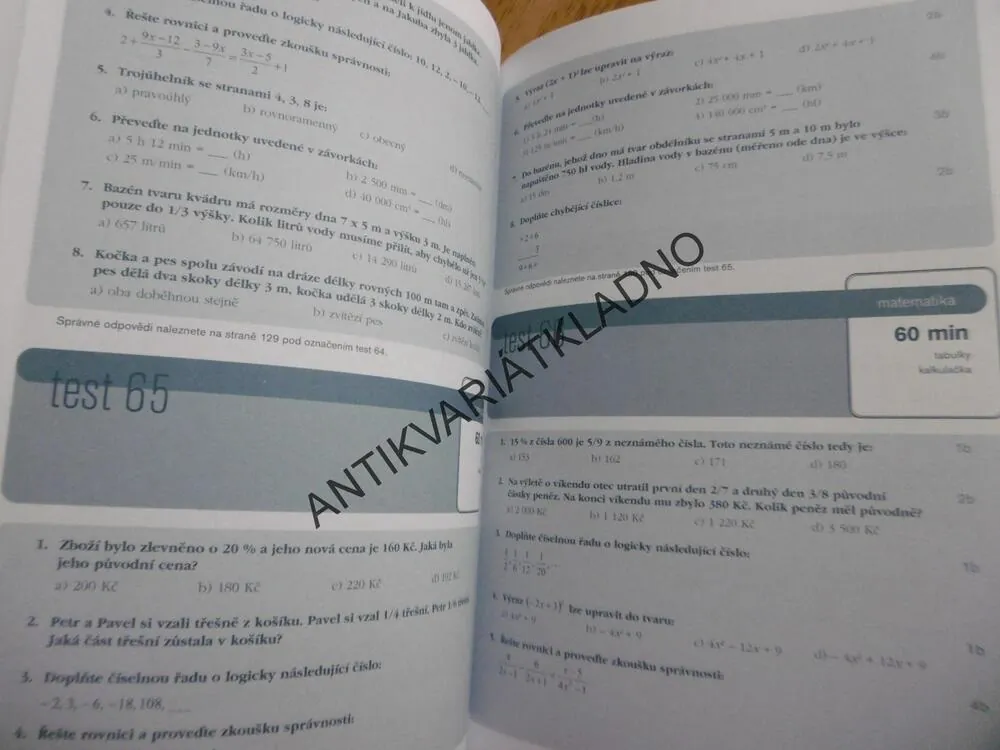 PŘIJÍMACÍ ZKOUŠKY NA STŘEDNÍ ŠKOLY, MATEMATIKA