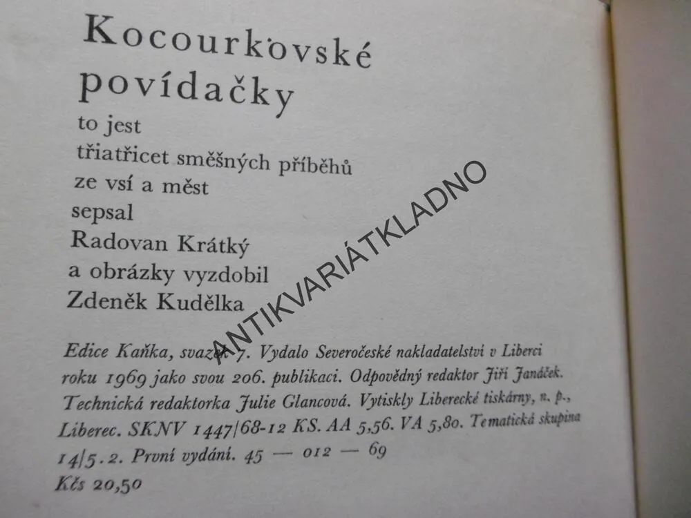 KOCOURKOVSKÉ POVÍDAČKY, RADOVAN KRÁTKÝ, ZDENĚK KUDĚLKA, 1969, **an