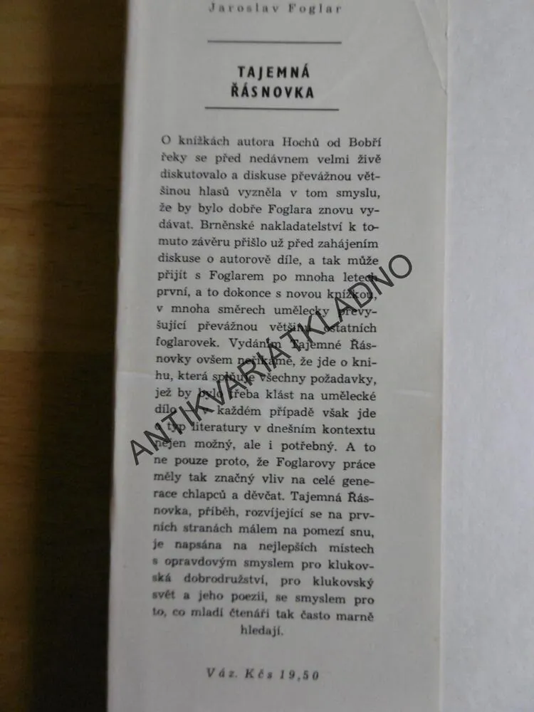 TAJEMNÁ ŘÁSNOVKA, JAROSLAV FOGLAR, 1965, **an