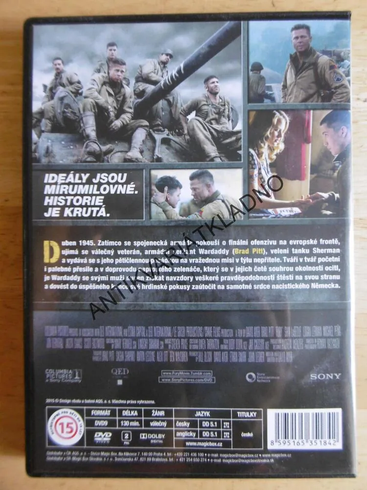 ŽELEZNÁ SRDCE, BRAD PITT, DVD FILM
