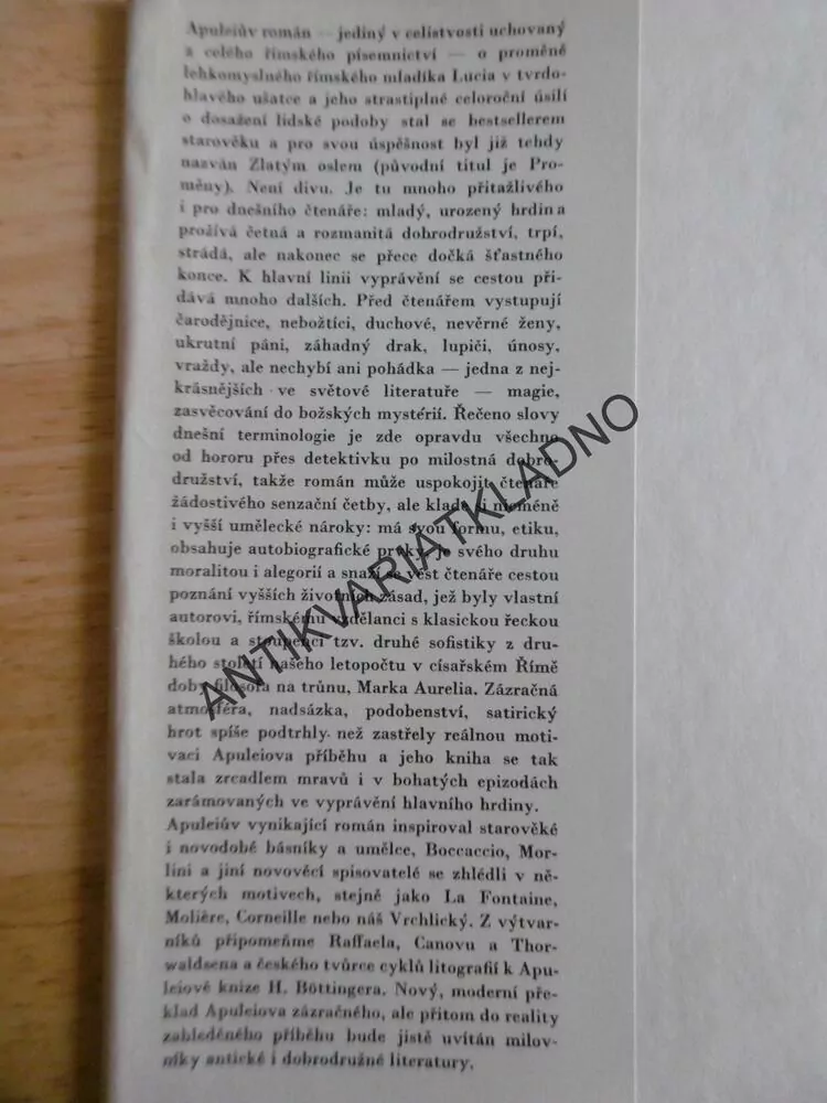 APULEIUS ZLATÝ OSEL, ANTICKÁ KNIHOVNA, **an