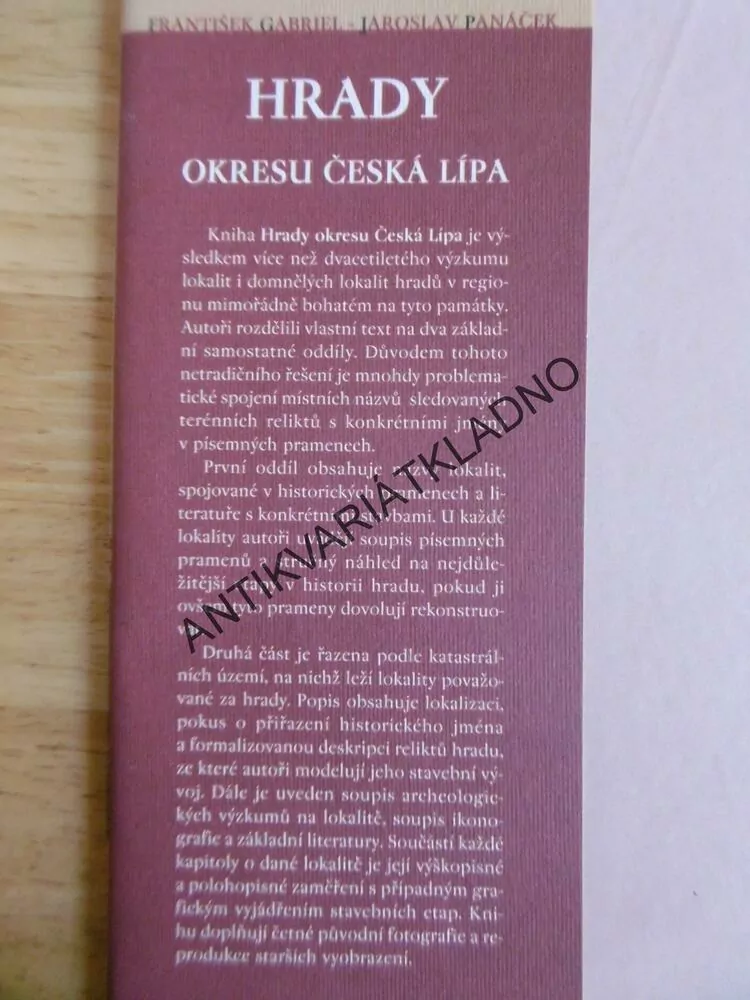 HRADY OKRESU ČESKÁ LÍPA, FRANTIŠEK GABRIEL, JAROSLAV PANÁČEK,