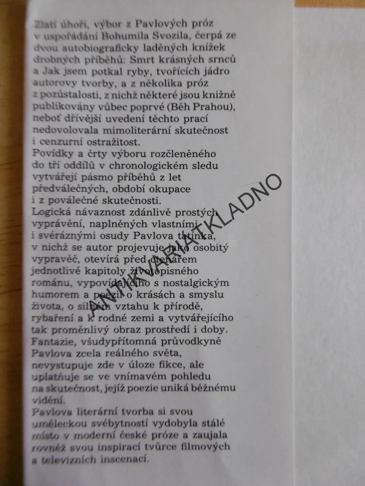 ZLATÍ ÚHOŘI, OTA PAVEL, BOHUMIL SVOZIL, **an