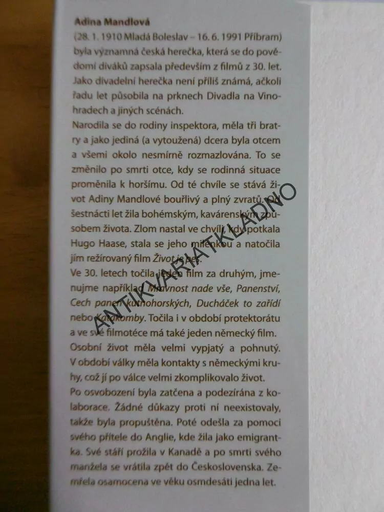 ADINA MANDLOVÁ, PŘÍBĚH ČESKÉ HVĚZDY, VLADIMÍR PŘIBSKÝ, **an