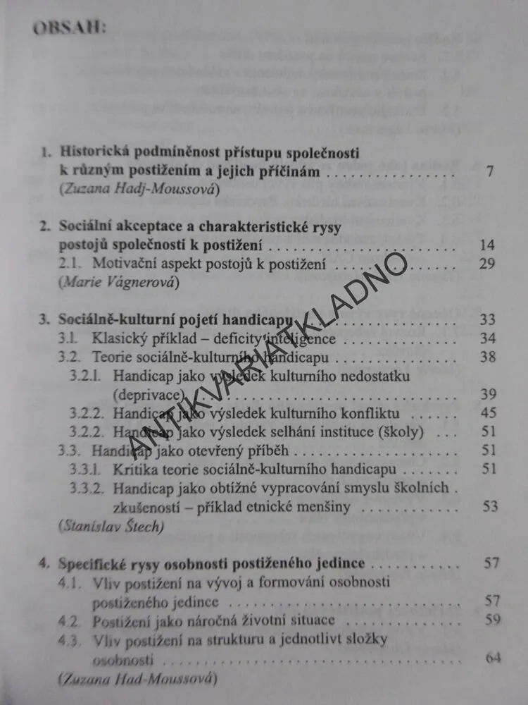 PSYCHOLOGIE HANDICAPU, MARIE VÁGNEROVÁ, HADJ.MOUSSOVÁ, ŠTECH