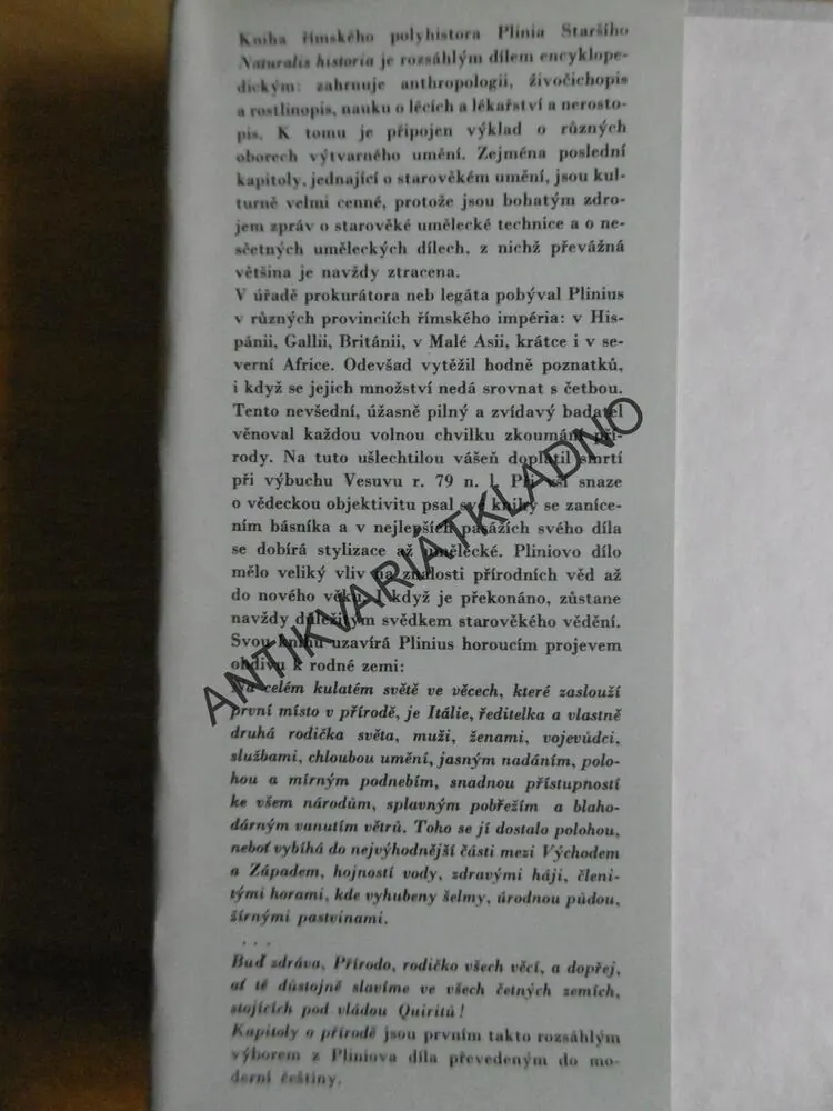 PLINIUS STARŠÍ KAPITOLY O PŘÍRODĚ, ANTICKÁ KNIHOVNA