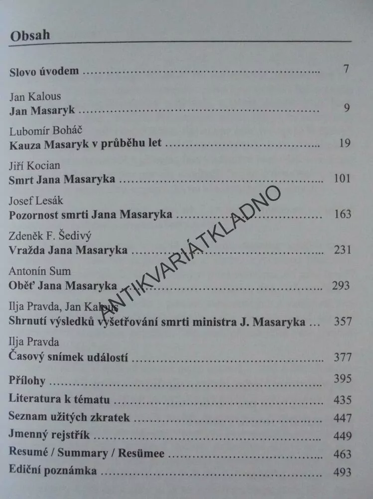 JAN MASARYK, ÚVAHY O JEHO SMRTI, **an