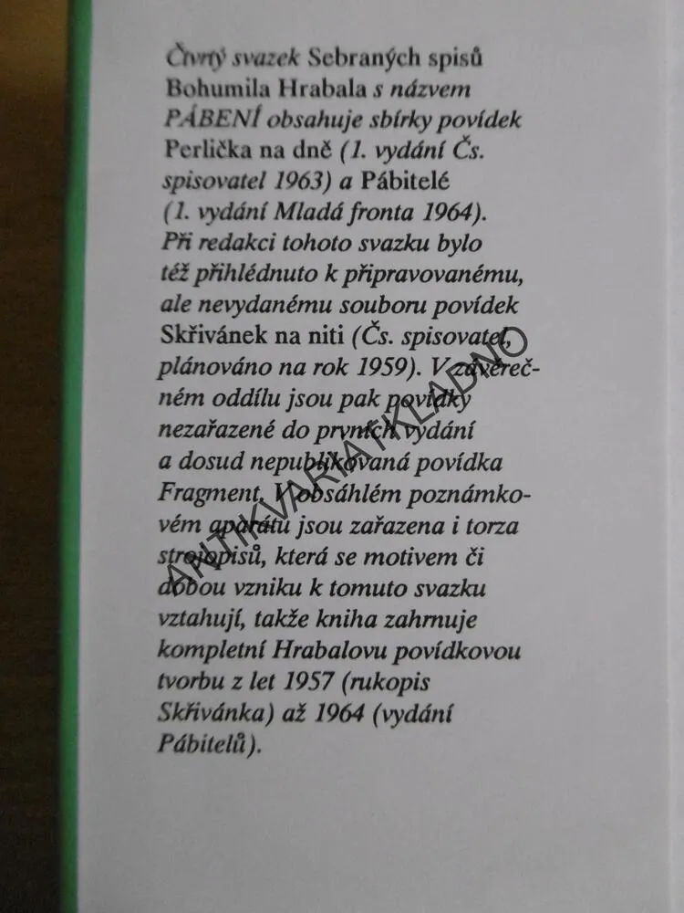 PÁBENÍ, BOHUMIL HRABAL