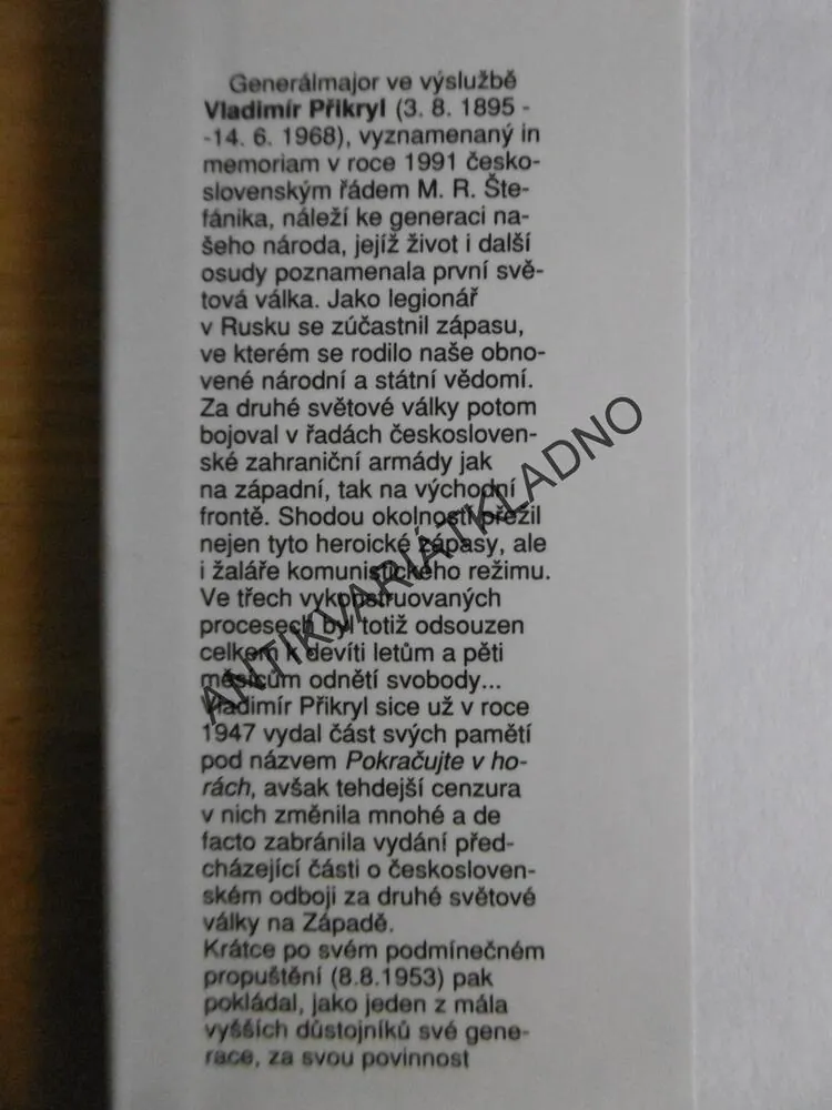 ZA VLÁDY TMY, VLADIMÍR PŘIKRYL, **an