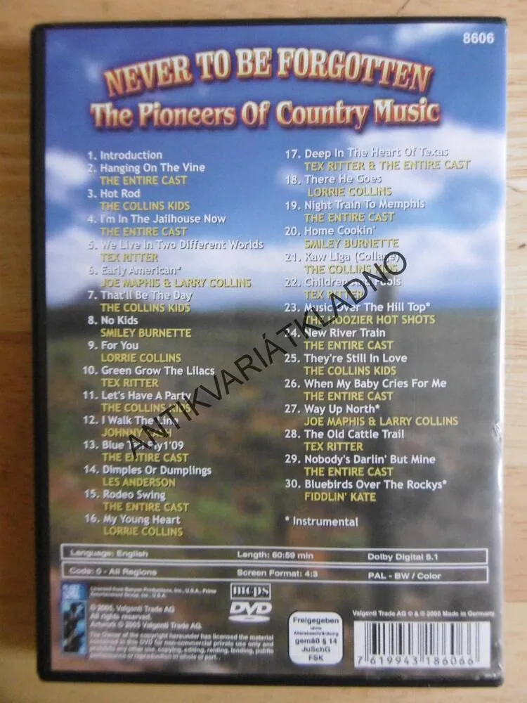 NEVER TO BE FORGOTTEN, THE PIONEERS OF COUNTRY MUSIC, DVD HUDBA