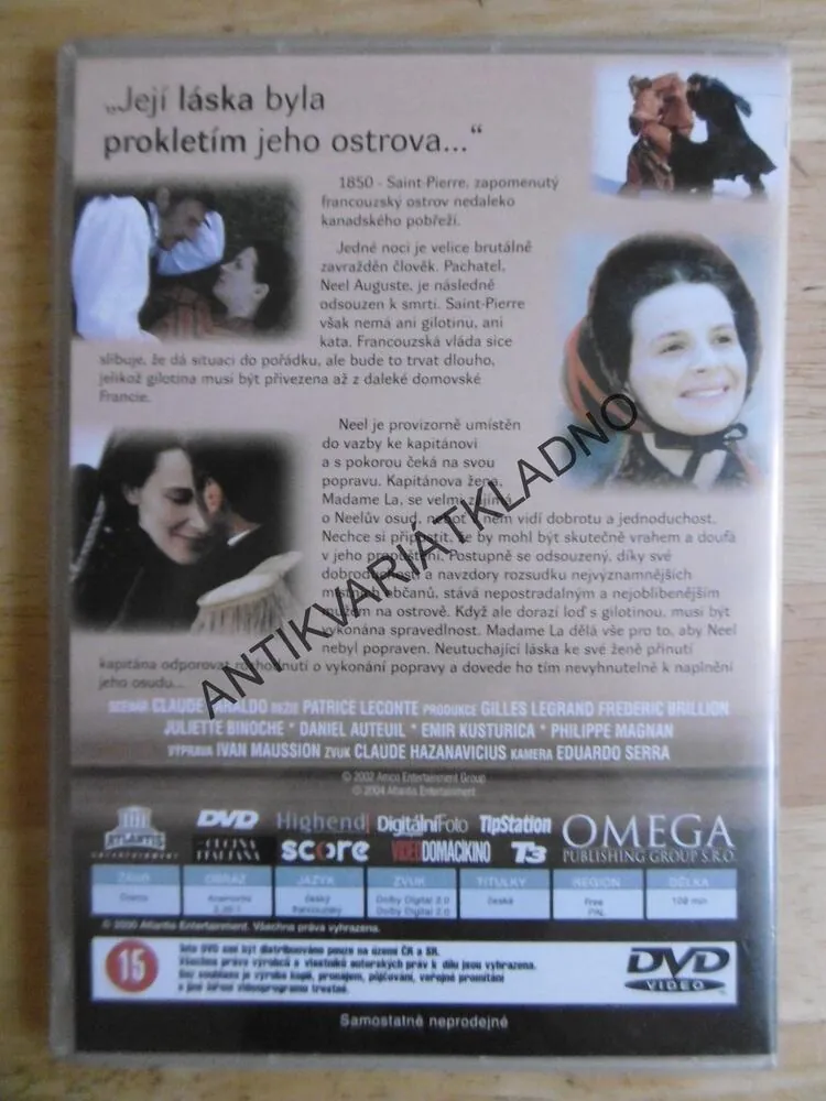 PROKLETÍ OSTROVA SAINT-PIERRE, DANIEL AUTEUIL, JULITTE BINOCHE, DVD FILM