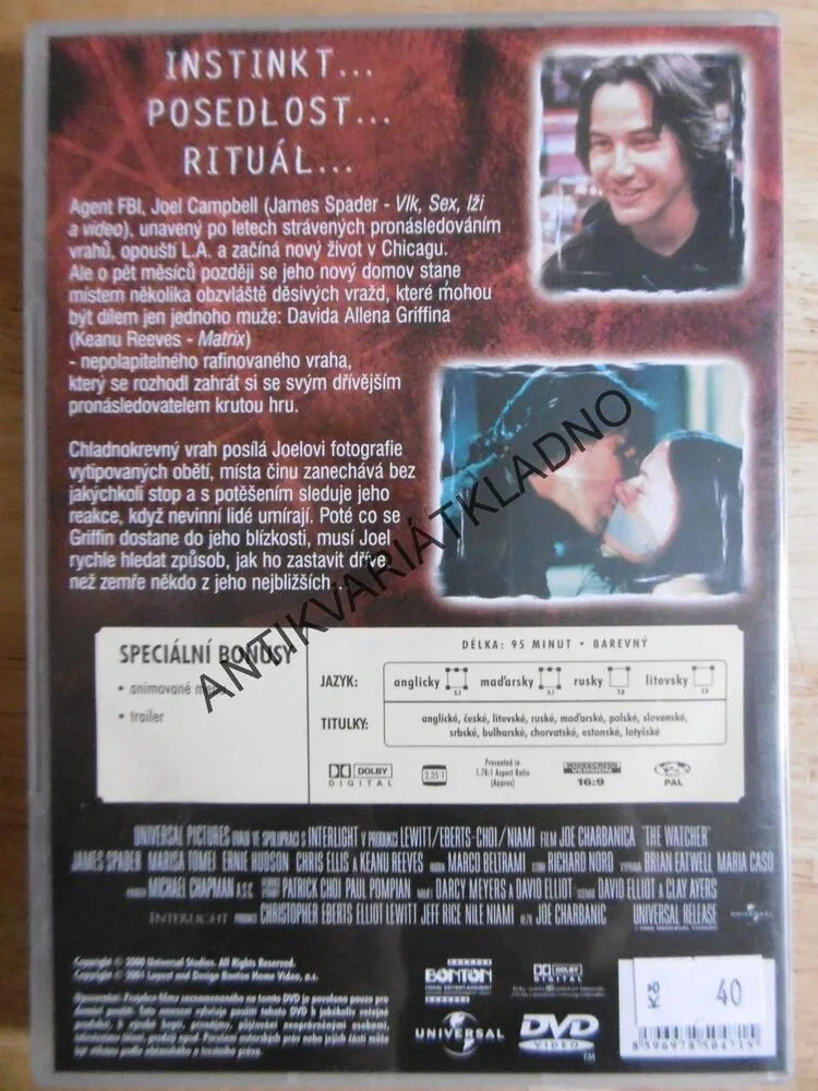 SLEDUJE TĚ VRAH, KEANU REEVES, DVD FILM 