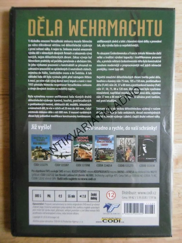 DĚLA WERMACHTU, NĚMECKÁ ARTILERIE II.SVĚTOVÉ VÁLKY, DVD FILM DOKUMENT