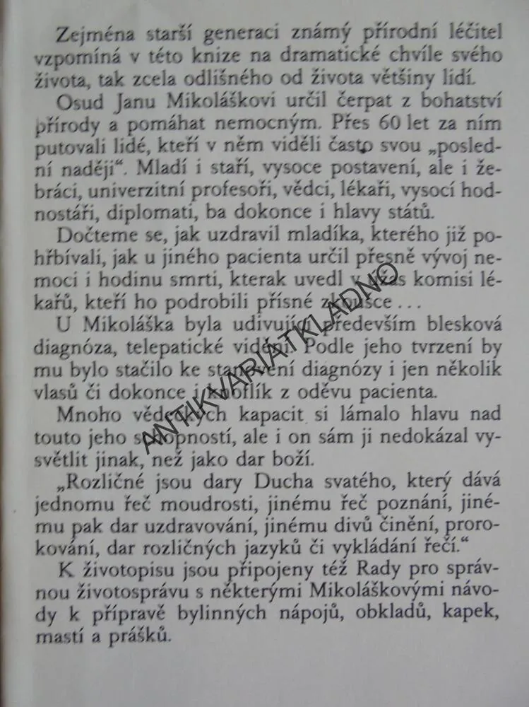 VZPOMÍNKY PŘÍRODNÍHO LÉČENÍ, JAN MIKOLÁŠEK