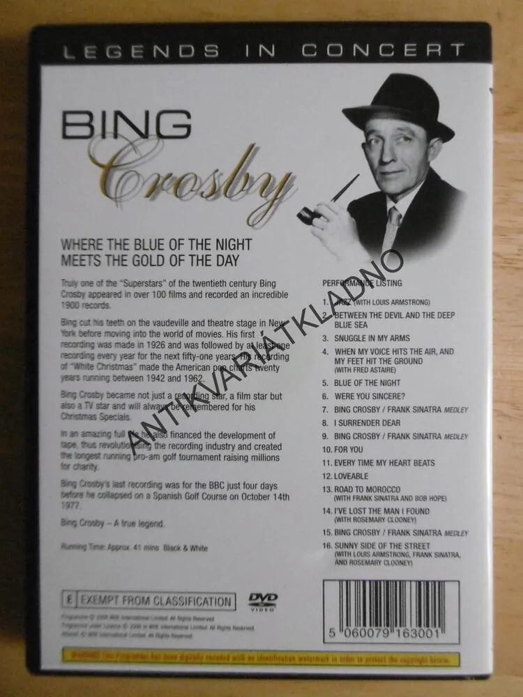 LEGENDS IN CONCERT BING CROSBY, DVD HUDBA