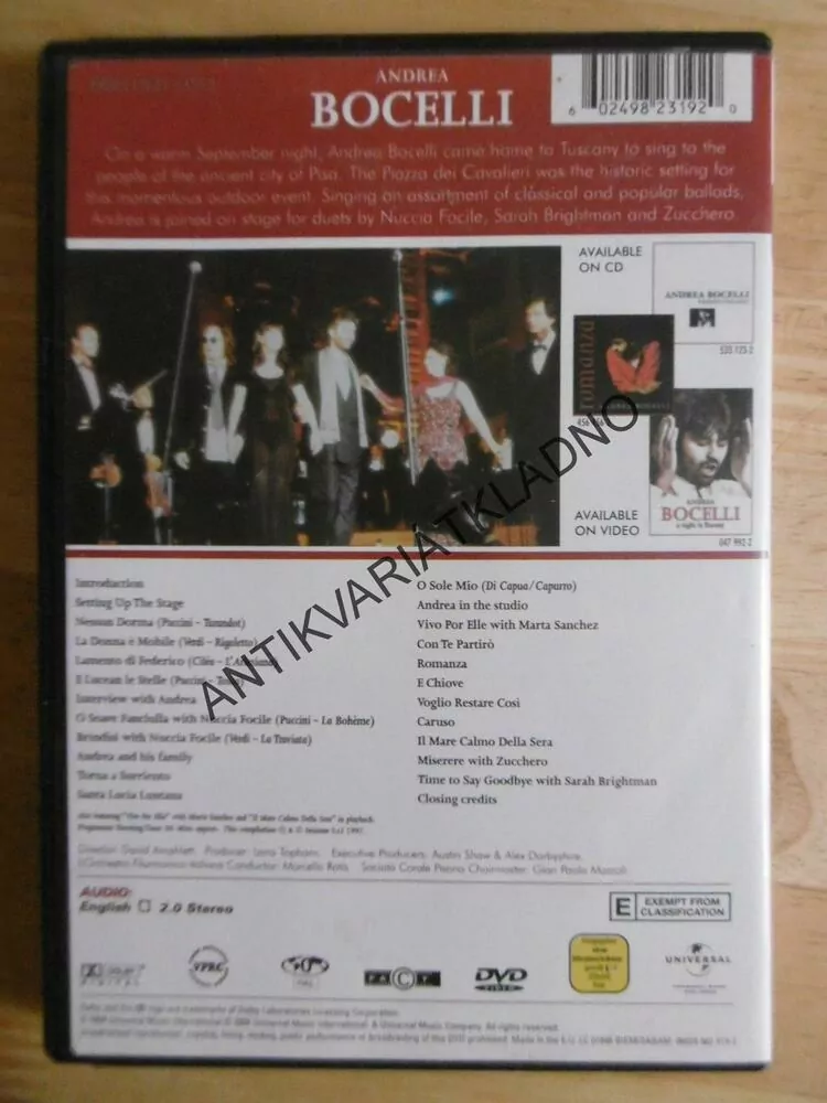 ANDREA BOCELLI, A NIGHT IN TUSCANY, DVD HUDBA