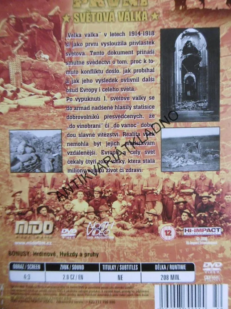 PRVNÍ SVĚTOVÁ VÁLKA 1-2, SVĚTOVÝ DOKUMENT DVD FILM SVĚT.VÁLKA