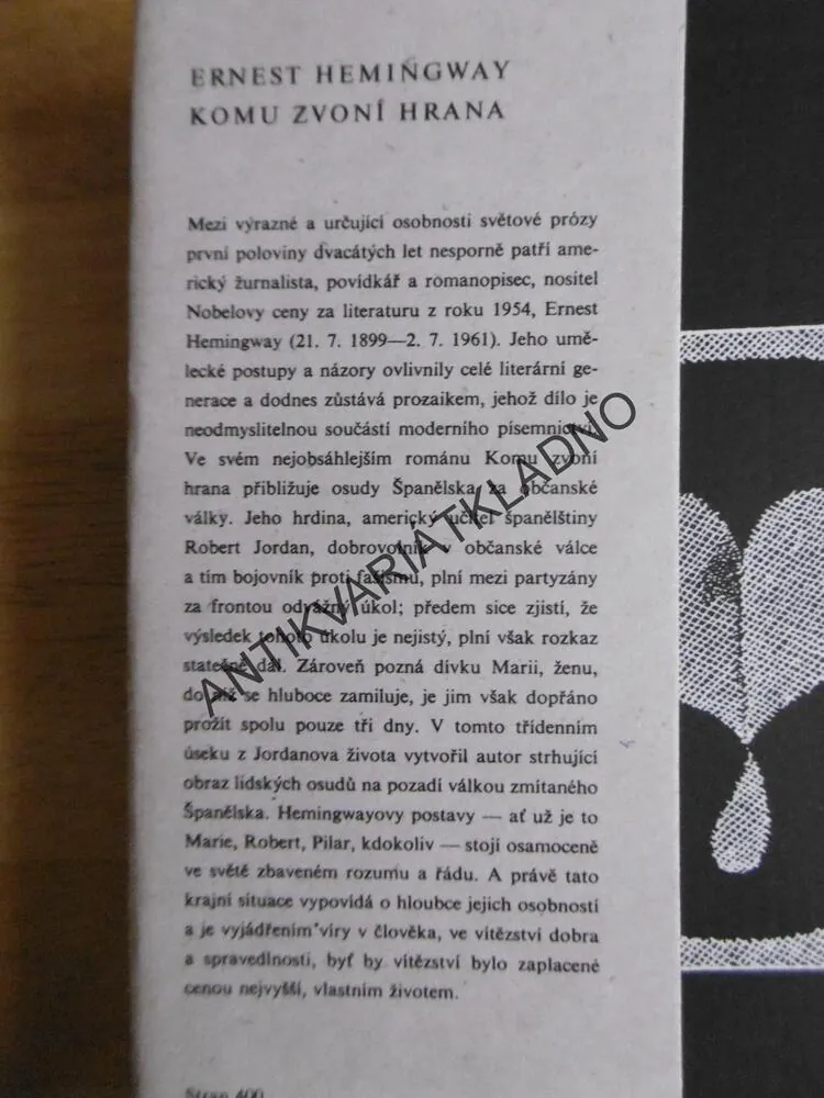 KOMU ZVONÍ HRANA, ERNEST HEMINGWAY, **an