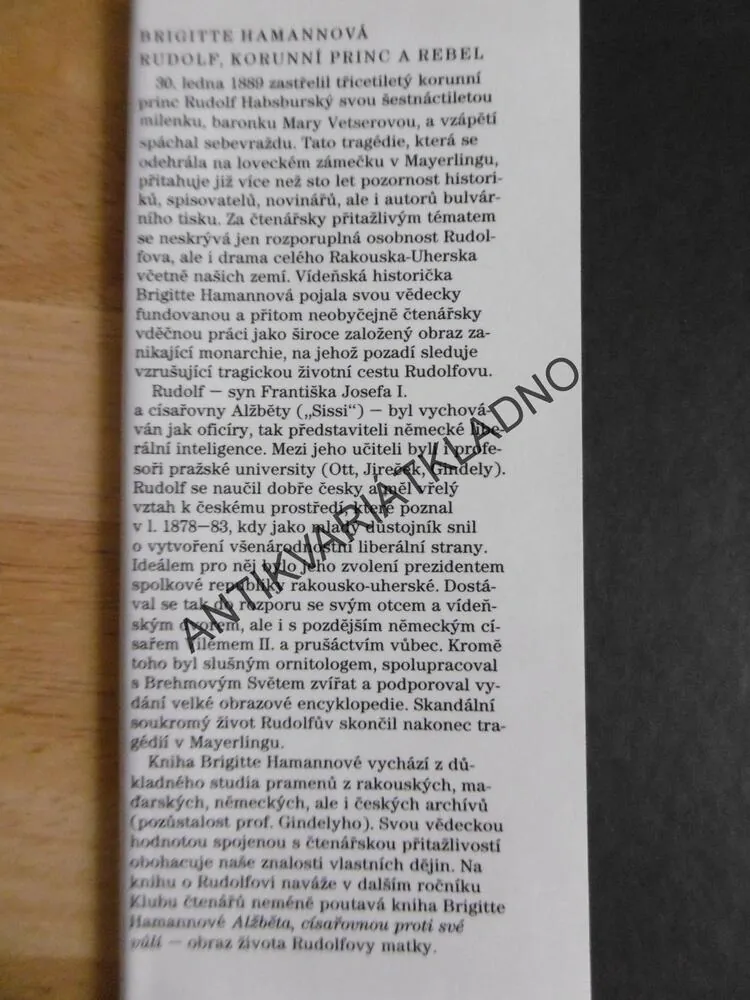 RUDOLF, KORUNNÍ PRINC A REBEL, BRIGITTE HAMANNOVÁ, **an