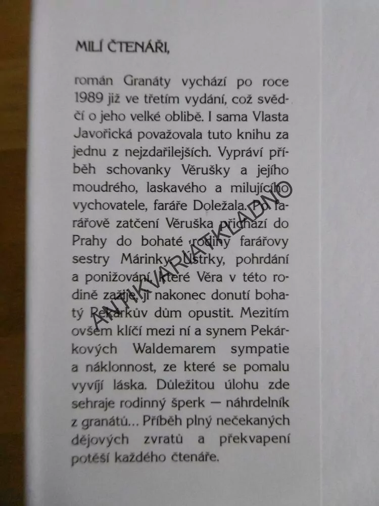 GRANÁTY, VLASTA JAVOŘICKÁ, **an