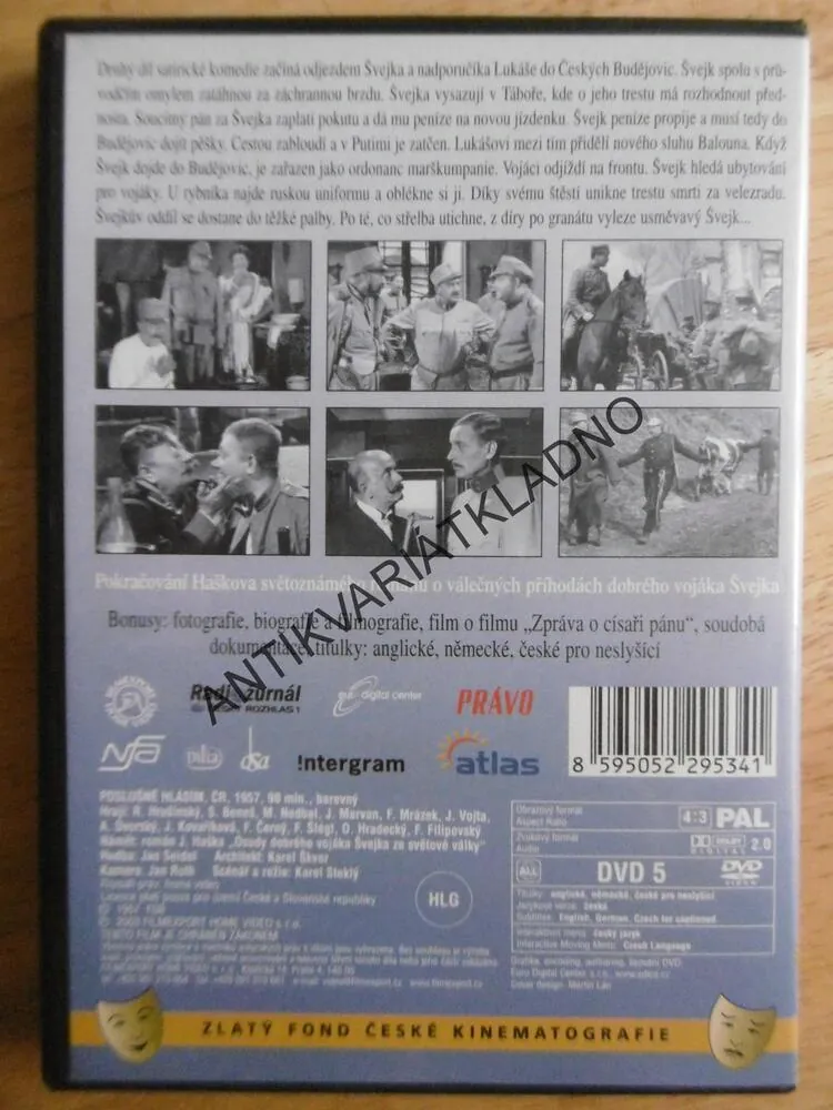 POSLUŠNĚ HLÁSÍM,ŠVEJK, DVD FILM  ČR