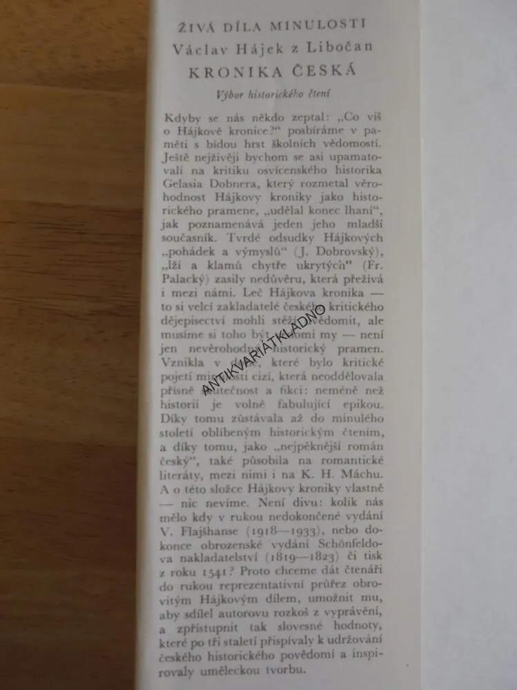 VÁCLAV HÁJEK Z LIBOČAN, KRONIKA ČESKÁ, ŽIVÁ DÍLA MINULOSTI, **an