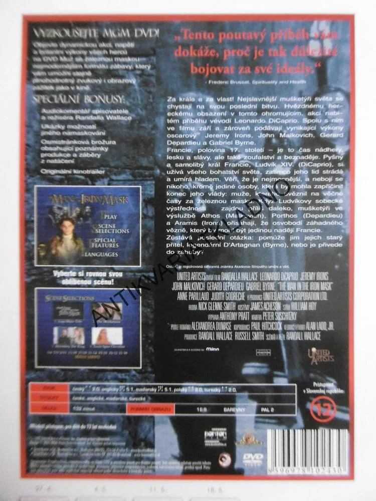 MUŽ SE ŽELEZNOU MASKOU, LEONARDO DI CAPRIO, DVD FILM