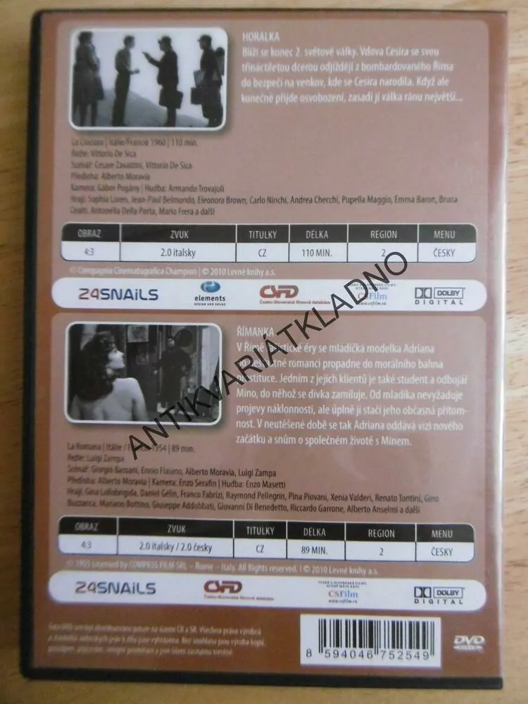 HORALKA, SOPHIE LOREN, ŘÍMANKA, GINA LOLLOBRIGIDA, 2 X FILM NA 2 DVD FILM
