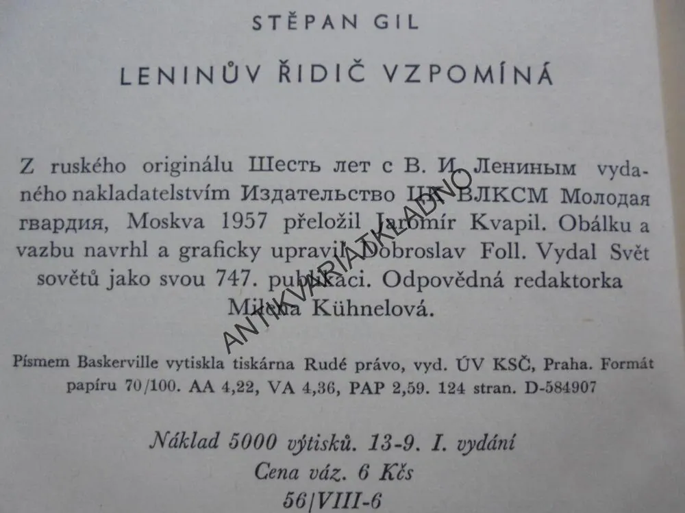 LENINŮV ŘIDIČ VZPOMÍNÁ, S.GIL, LENIN,RUSKO,1957