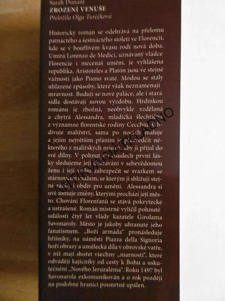 ZROZENÍ VENUŠE, SARAH DUNANT, **an