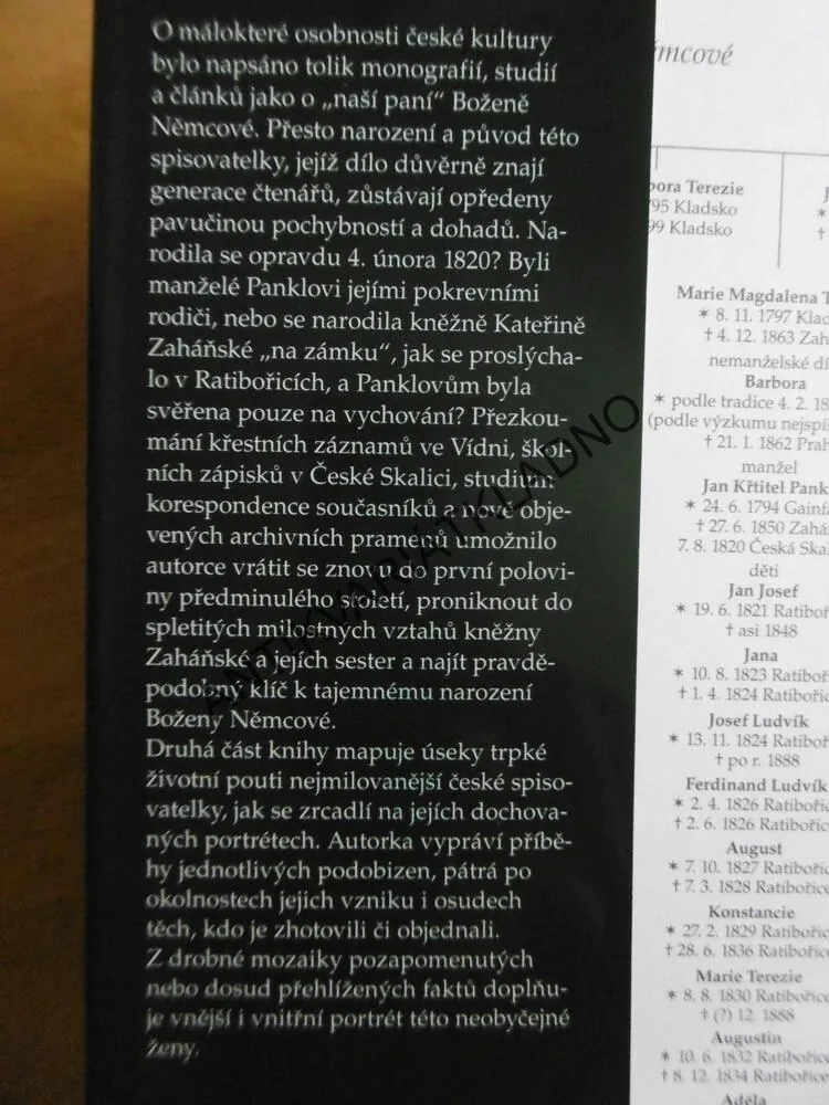 TAJEMSTVÍ BARUNKY PANKLOVÉ, PORTÉT BOŽENY NĚMCOVÉ, HELENA SOBKOVÁ,, **an