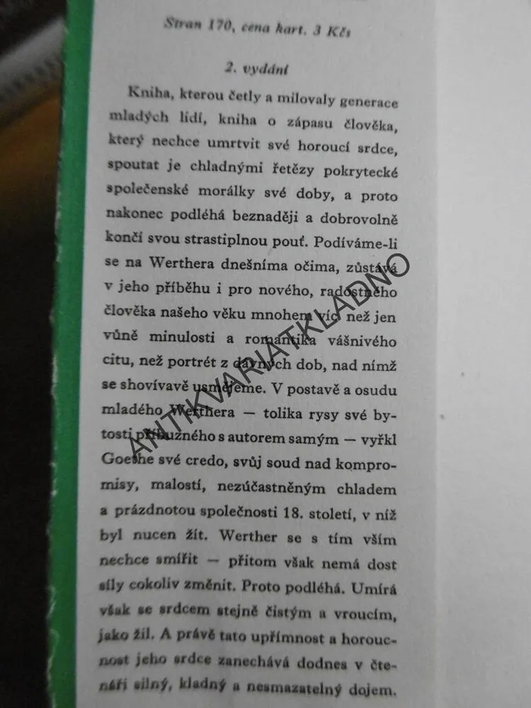 UTRPENÍ MLADÉHO WERTHERA, JOHANN WOLFGANG GOETHE, **an