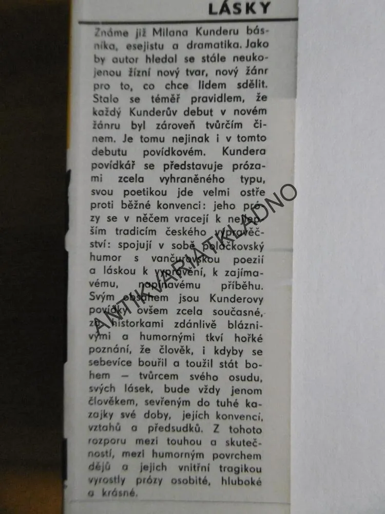 SMĚŠNÉ LÁSKY, MILAN KUNDERA,1963, **an