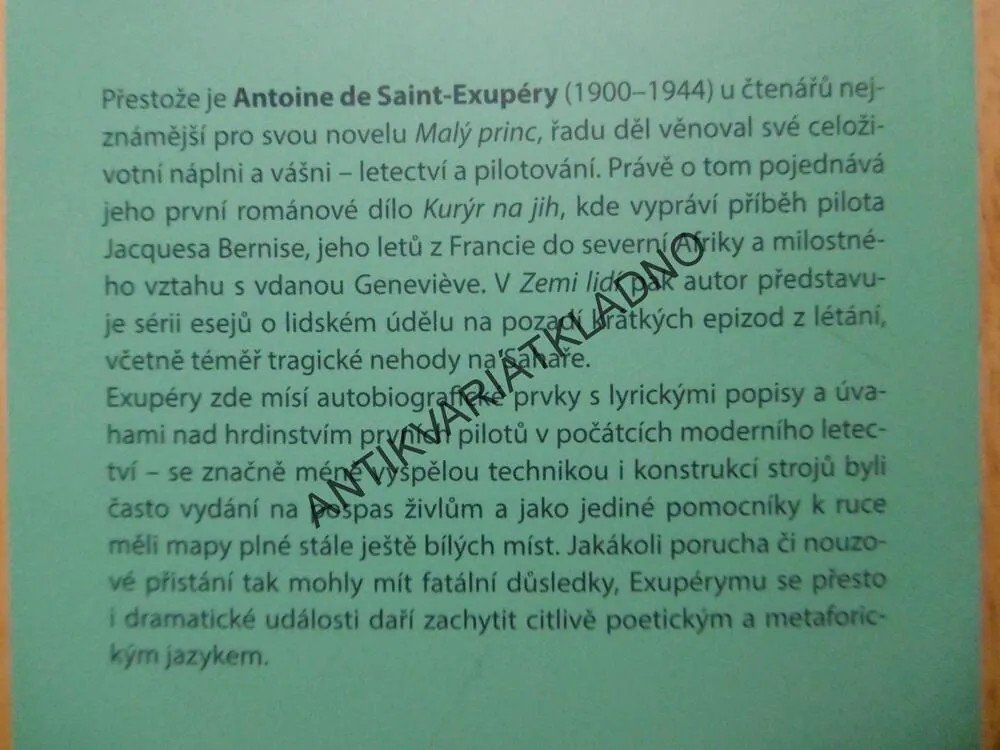 KURÝR NA JIH ZEMĚ LIDÍ, ANTOINE DE SAINT EXUPÉRY, LETECTVÍ, **an