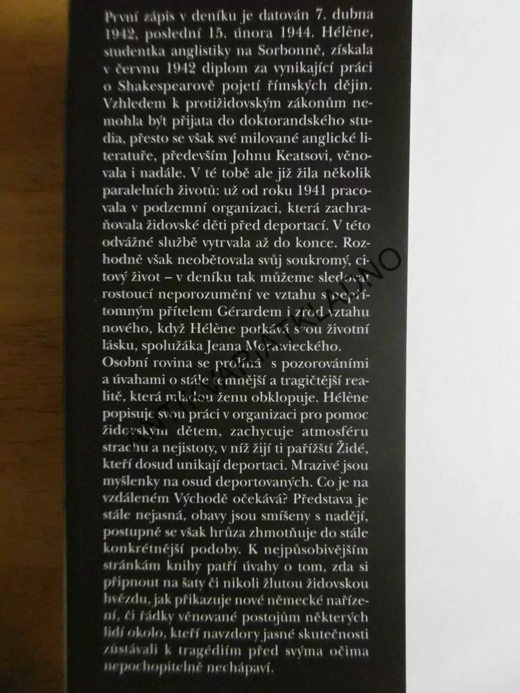 DENÍK HÉLÉNE BERROVÁ, DENÍK ŽIDOVSKÉ DÍVKY V OKUPOVANÉ FRANCII 1942-44, **an