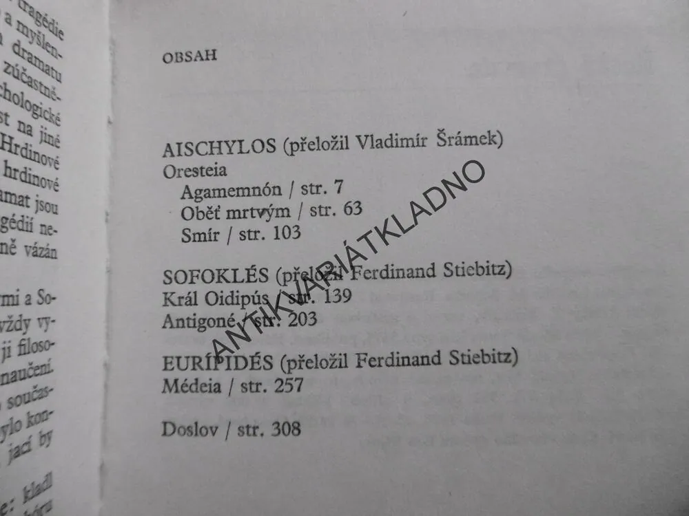 ŘECKÁ DRAMATA, AISCHYLOS ORESTEIA, AGAMEMNON, OBĚT MRTVÝM, SMÍR, **an