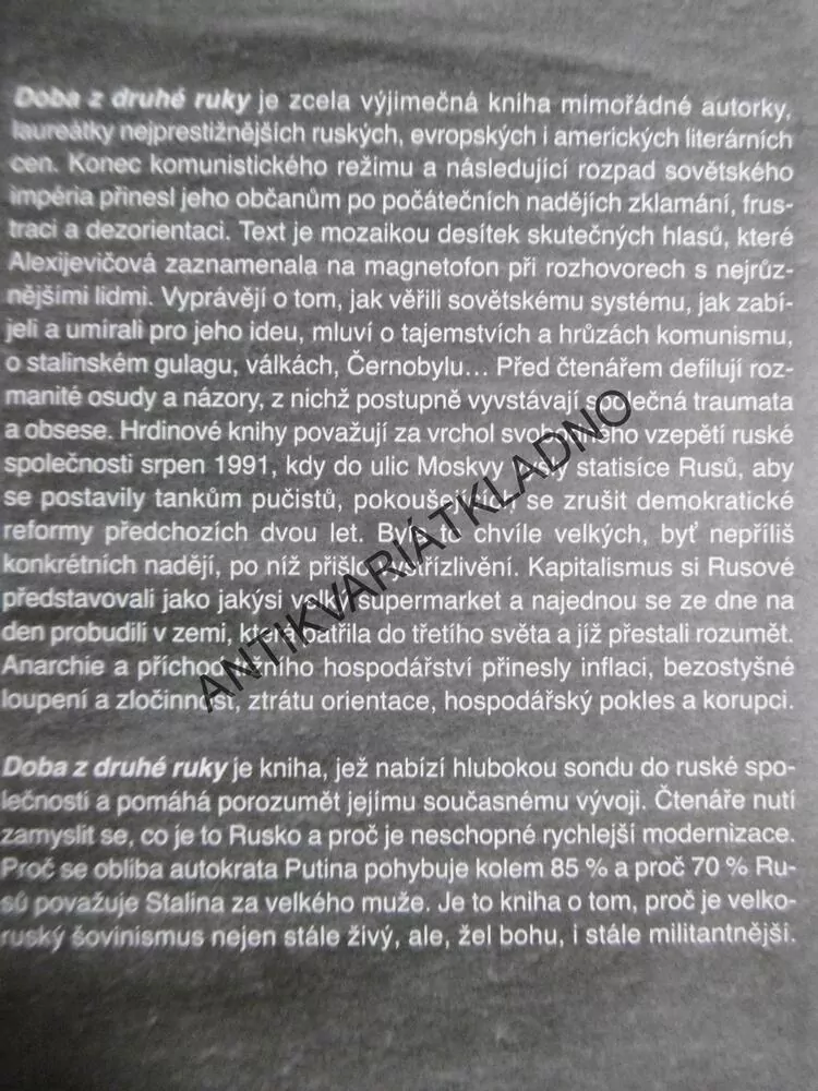 DOBA Z DRUHÉ RUKY, KONEC RUDÉHO ČLOVĚKA, SVĚTLANA ALEXIJEVIČOVÁ, **an