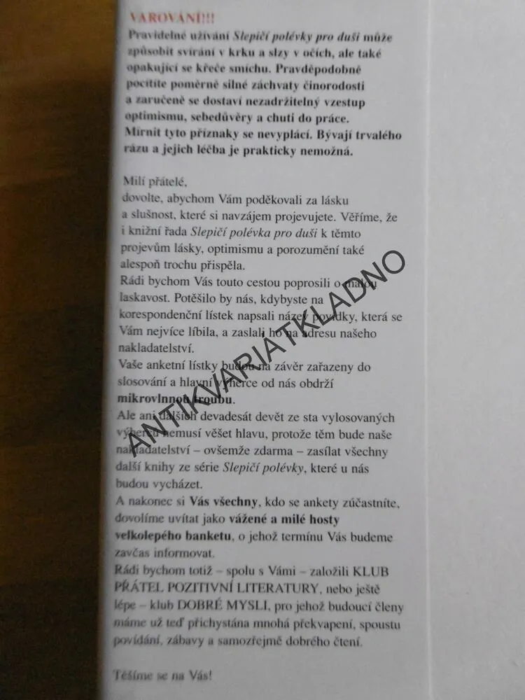 SLEPIČÍ POLÉVKA PRO PRACUJÍCÍ DUŠI,**an