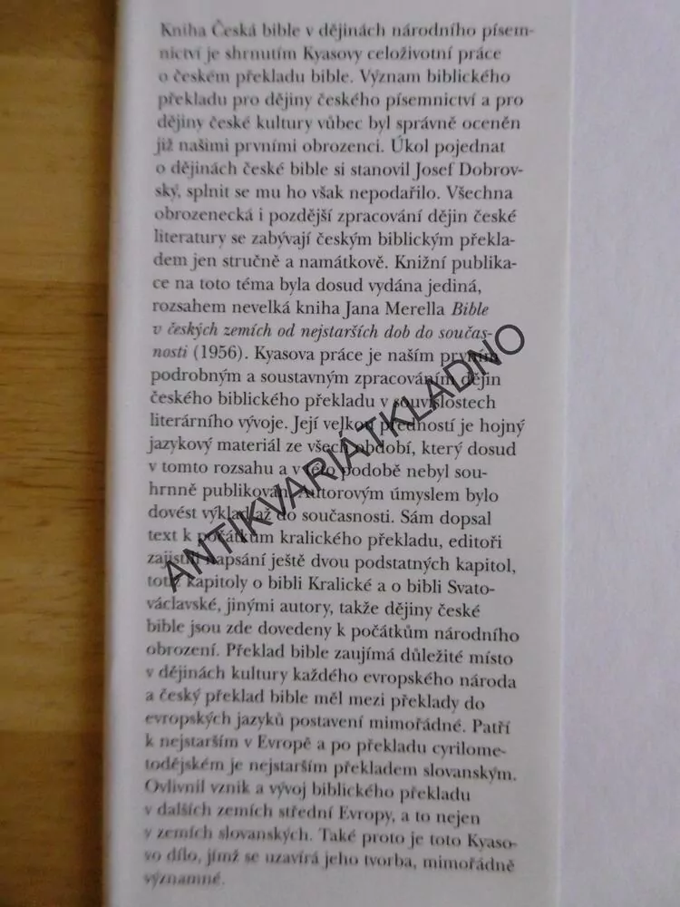 ČESKÁ BIBLE V DĚJINÁCH NÁRODNÍHO PÍSEMNICTVÍ, VLADIMÍR KYAS, **an
