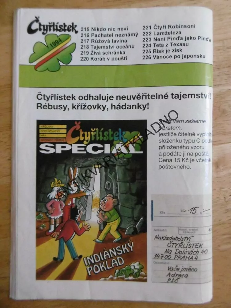 ČTYŘLÍSTEK 216 - PACHATEL NEZNÁMÝ