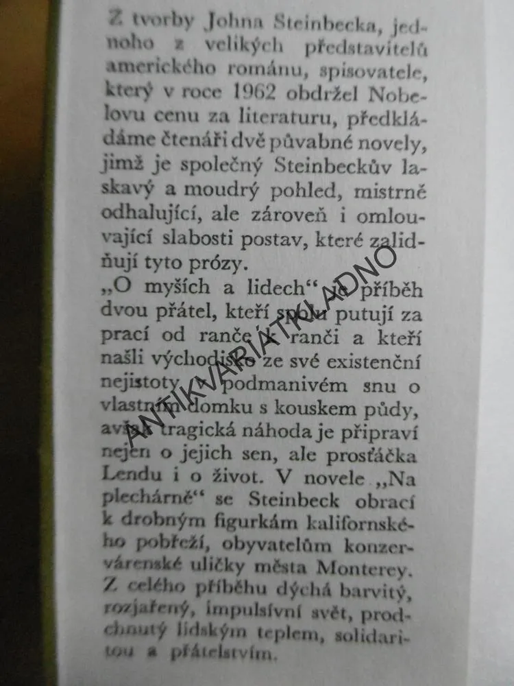 O MYŠÍCH A LIDECH, NA PLECHÁRNĚ, JOHN STEINBECK, 1978, **an
