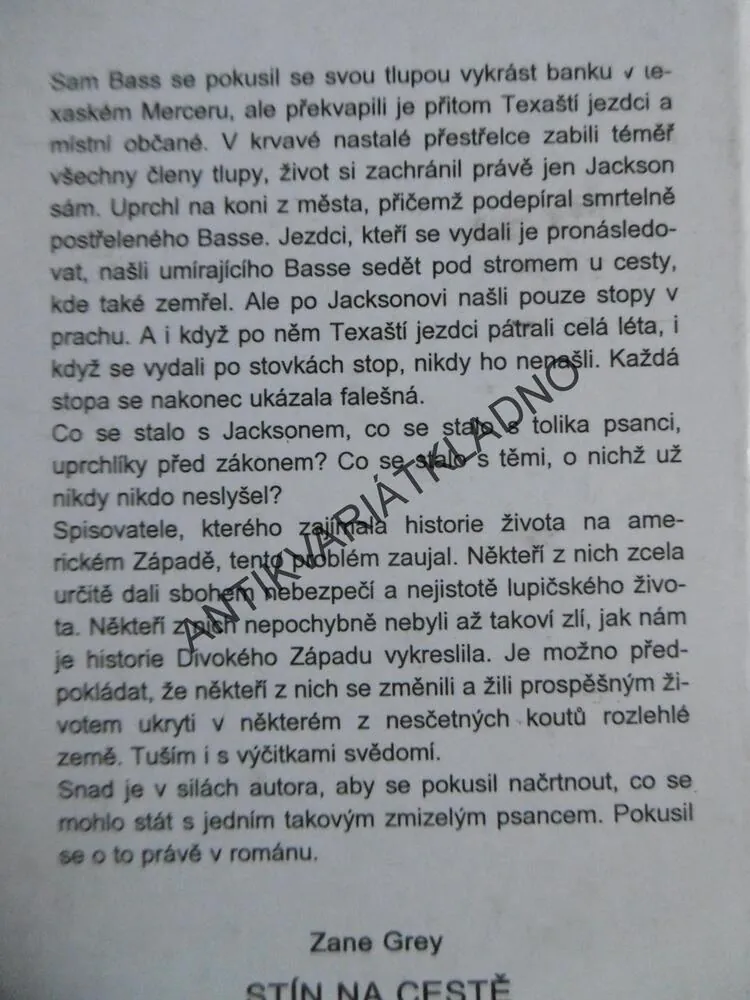 STÍN NA CESTĚ, ZANE GREY, HORA, GLAJC, **an