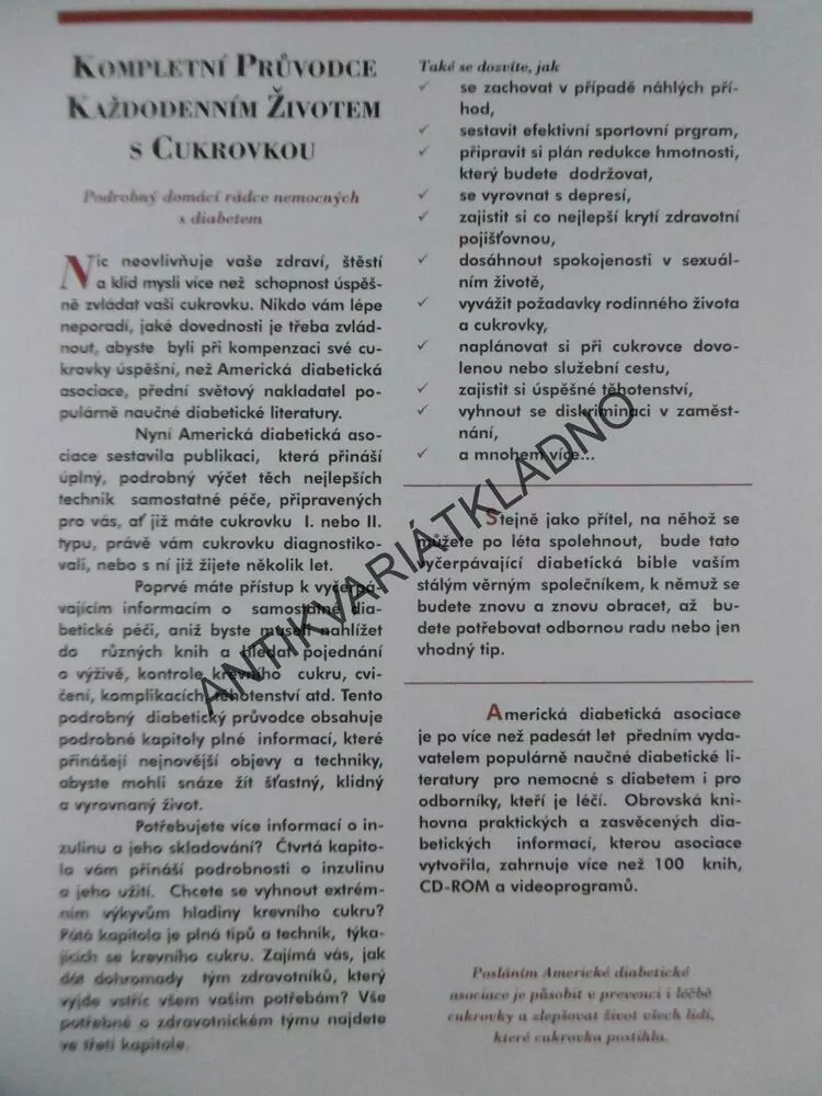 AMERICKÁ DIABETICKÁ ASOCIACE, KOMPLETNÍ PRŮVODCE KAŽDODENNÍM ŽIVOTEM S CUKROVKOU, **an