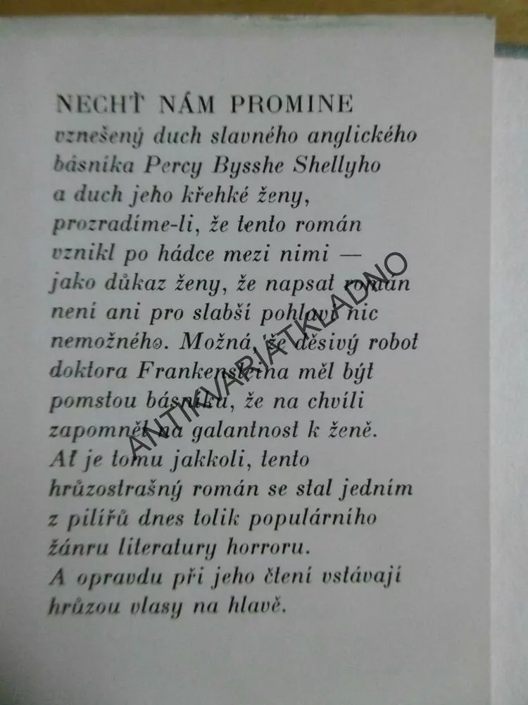 FRANKENSTEIN, MARY W. SHELLEYOVÁ, **an