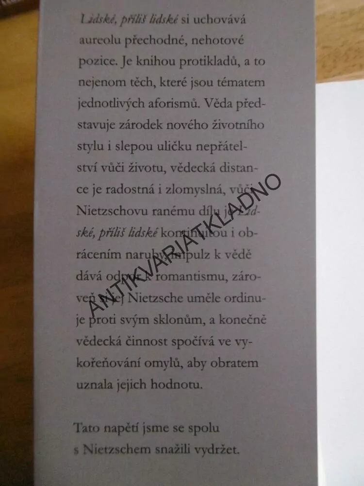 FILOSOFIE LIDSKÉHO PŘÍLIŠ LIDSKÉHO, FRIEDRICH NIETZSCHE, 