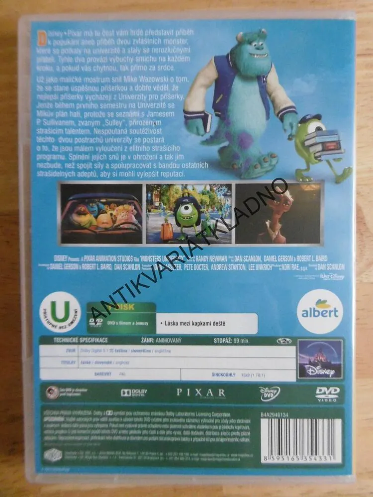 UNIVERZITA PRO PŘÍŠERKY, DVD FILM DISNEY PIXAR