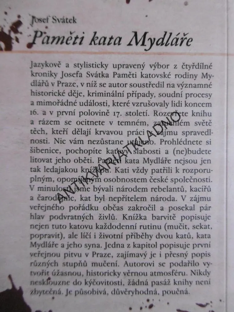 PAMĚTI KATA MYDLÁŘE, JOSEF SVÁTEK, **an