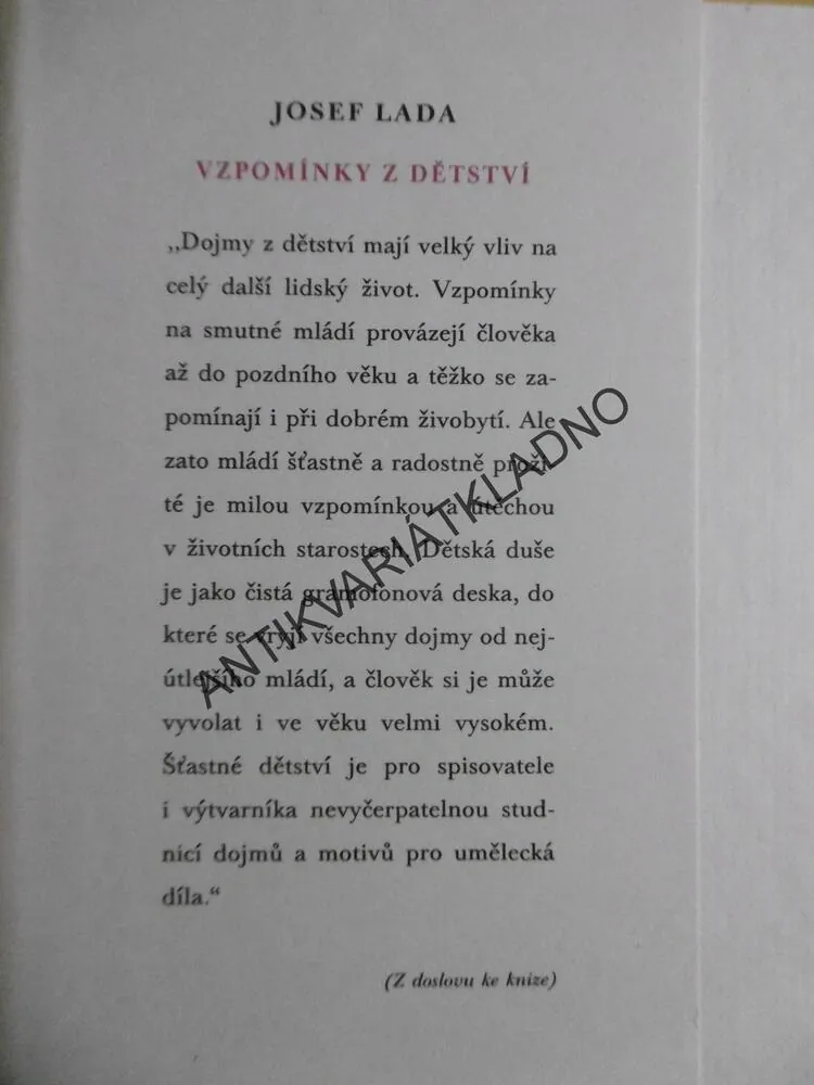 VZPOMÍNKY Z DĚTSTVÍ, JOSEF LADA, 1988, **an